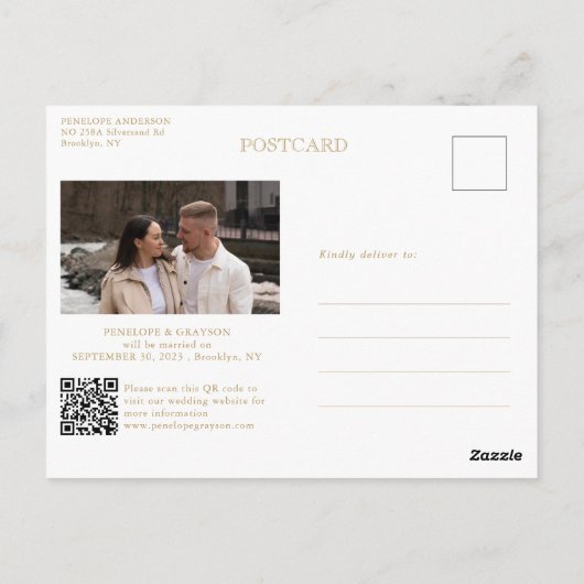 Moderne kalligrafie tijdloos goud Save the Date Briefkaart (Achterkant)