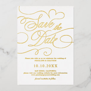 Moderne kalligrafie tijdloos goud Save the Date Folie Uitnodiging