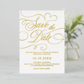 Moderne kalligrafie tijdloos goud Save the Date Folie Uitnodiging (Staand Voorkant)