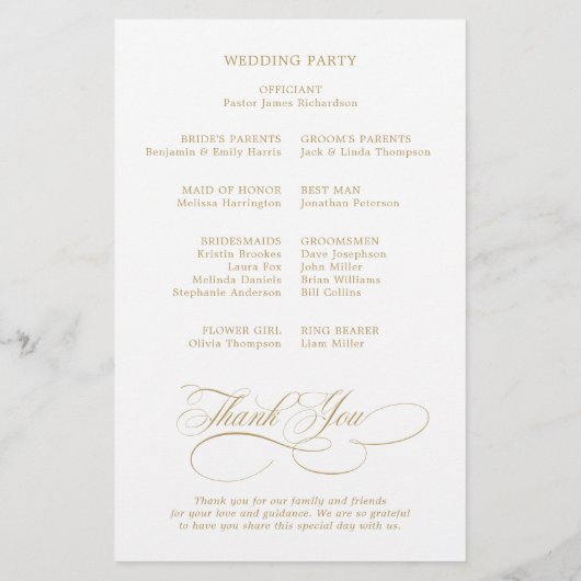 Moderne kalligrafie tijdloos gouden huwelijksprogr (Achterkant)