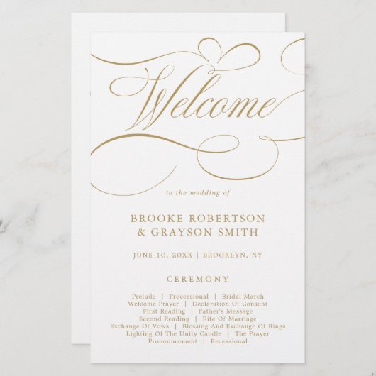 Moderne kalligrafie tijdloos gouden huwelijksprogr (Voorkant / Achterkant)