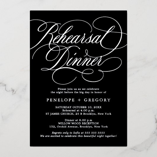 Moderne kalligrafie tijdloos Zilver Repetitie Dine Folie Uitnodiging (Voorkant)