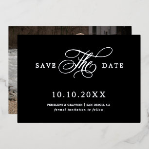 Moderne kalligrafie tijdloos Zilver Save the Date Folie Uitnodiging