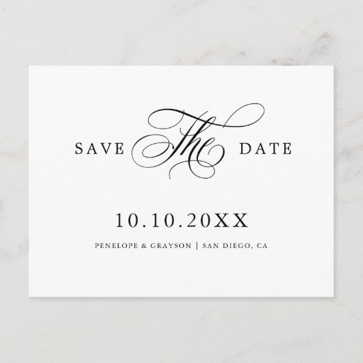 Moderne kalligrafie tijdloos Zwart Save the Date Briefkaart (Voorkant)