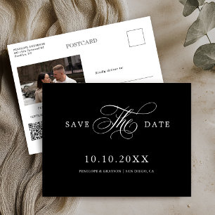 Moderne kalligrafie tijdloos zwart Save the Date Briefkaart