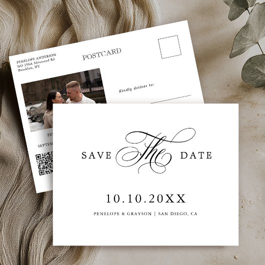Moderne kalligrafie tijdloos Zwart Save the Date Briefkaart