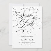 Moderne kalligrafie tijdloze Black QR code bruilof Save The Date (Voorkant)