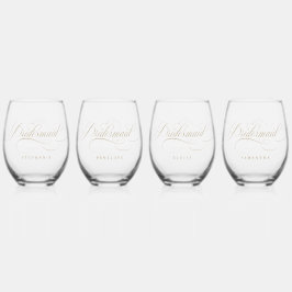 Moderne kalligrafie tijdloze bruidsmeisje bruiloft wijnglas zonder voet