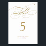 Moderne kalligrafie tijdloze goud en witte bruilof kaart<br><div class="desc">Een tijdloos en elegant bruiloft tafelnummer met verfijnde kalligrafie lettertype op een klassieke achtergrond,  perfect voor een formeel en gesofisticeerd bruiloftsfeest. Voor maatwerk of extra producten met dit ontwerp,  neem dan gerust contact met me op.</div>