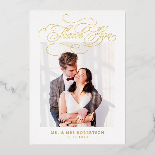 Moderne kalligrafie tijdloze gouden bruiloft Dank  Folie Uitnodiging (Voorkant)
