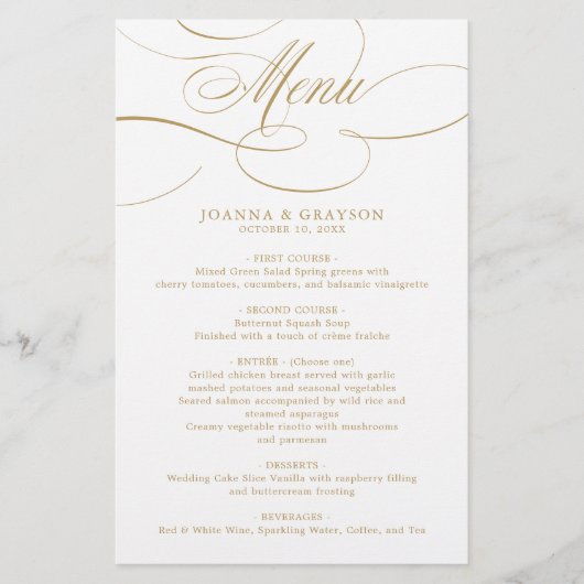 Moderne kalligrafie tijdloze gouden bruiloft Menu (Voorkant)