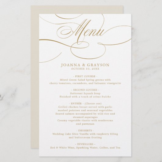 Moderne kalligrafie tijdloze gouden bruiloft Menu (Voorkant / Achterkant)