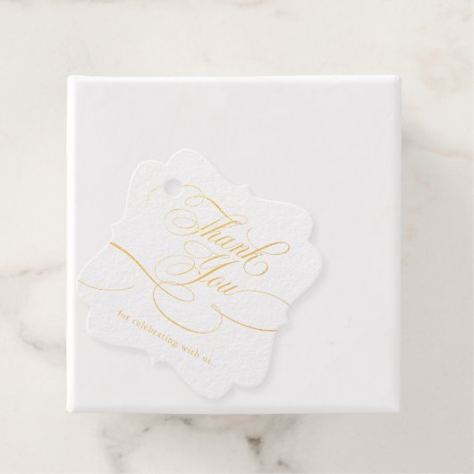 Moderne kalligrafie tijdloze gouden en witte bruil bedankjes labels (Met doos)