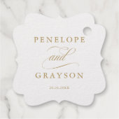 Moderne kalligrafie tijdloze gouden en witte bruil bedankjes labels (Achterkant)