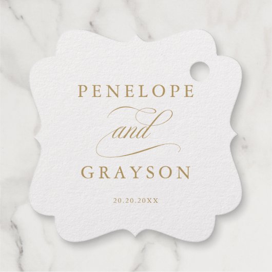 Moderne kalligrafie tijdloze gouden en witte bruil bedankjes labels (Achterkant)