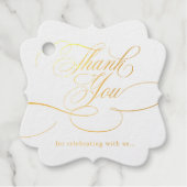Moderne kalligrafie tijdloze gouden en witte bruil bedankjes labels (Voorkant)