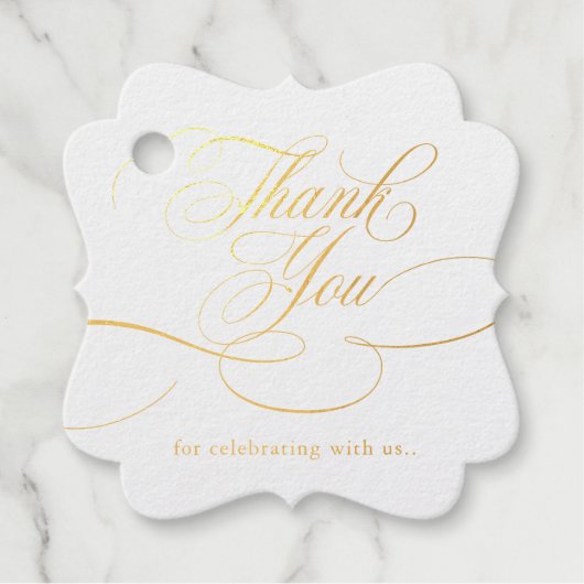 Moderne kalligrafie tijdloze gouden en witte bruil bedankjes labels (Voorkant)
