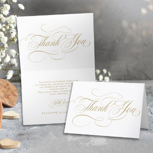 Moderne kalligrafie tijdloze gouden en witte bruil bedankkaart