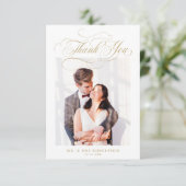 Moderne kalligrafie tijdloze gouden en witte bruil bedankkaart (Staand voorkant)