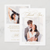 Moderne kalligrafie tijdloze gouden en witte bruil bedankkaart (Voorkant / Achterkant)