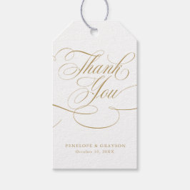 Moderne kalligrafie tijdloze gouden en witte bruil cadeaulabel