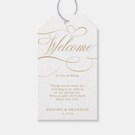 Moderne kalligrafie tijdloze gouden en witte bruil cadeaulabel