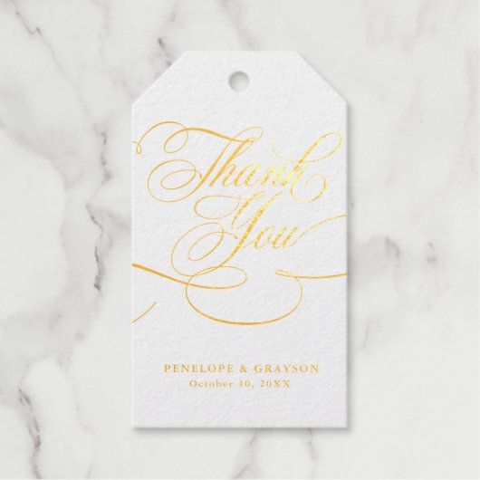 Moderne kalligrafie tijdloze gouden en witte bruil cadeaulabels (Voorkant)