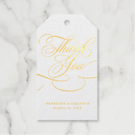 Moderne kalligrafie tijdloze gouden en witte bruil cadeaulabels