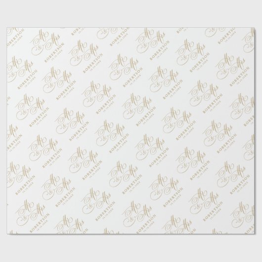 Moderne kalligrafie tijdloze gouden en witte bruil cadeaupapier (Vlak)