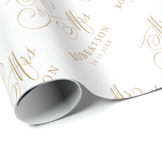 Moderne kalligrafie tijdloze gouden en witte bruil cadeaupapier (Rol Hoek)