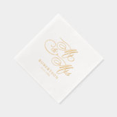 Moderne kalligrafie tijdloze gouden en witte bruil folie servetten (Rechts)