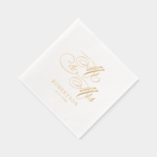 Moderne kalligrafie tijdloze gouden en witte bruil folie servetten (Rechts)