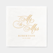 Moderne kalligrafie tijdloze gouden en witte bruil folie servetten (Voorkant)