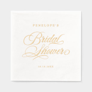 Moderne kalligrafie tijdloze gouden en witte bruil folie servetten