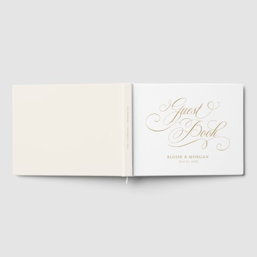 Moderne kalligrafie tijdloze gouden en witte bruil gastenboek (Volledig)