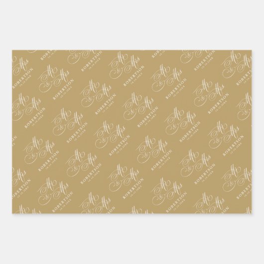 Moderne kalligrafie tijdloze gouden en witte bruil inpakpapier vel (Voorkant 3)