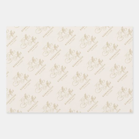 Moderne kalligrafie tijdloze gouden en witte bruil inpakpapier vel (Voorkant 2)