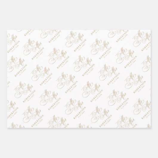 Moderne kalligrafie tijdloze gouden en witte bruil inpakpapier vel (Voorkant)