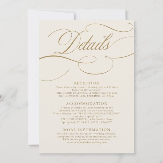 Moderne kalligrafie tijdloze gouden en witte bruil kaart (Achterkant)