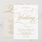 Moderne kalligrafie tijdloze gouden en witte bruil kaart (Voorkant / Achterkant)