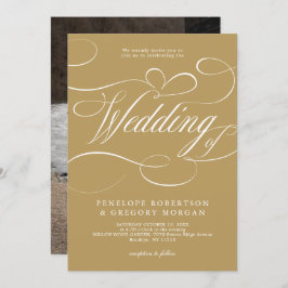 Moderne kalligrafie tijdloze gouden en witte bruil kaart