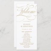 Moderne kalligrafie tijdloze gouden en witte bruil programmakaart (Voorkant / Achterkant)