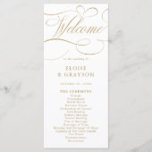 Moderne kalligrafie tijdloze gouden en witte bruil programmakaart (Voorkant)