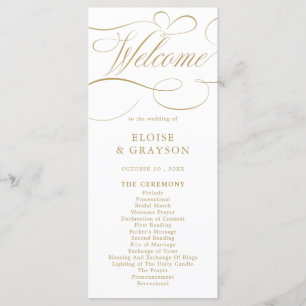 Moderne kalligrafie tijdloze gouden en witte bruil programmakaart