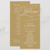 Moderne kalligrafie tijdloze gouden en witte bruil programmakaart (Voorkant / Achterkant)