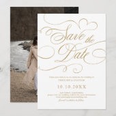 Moderne kalligrafie tijdloze gouden en witte bruil save the date (Voorkant / Achterkant)