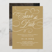 Moderne kalligrafie tijdloze gouden en witte bruil save the date (Voorkant / Achterkant)