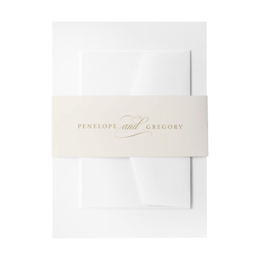 Moderne kalligrafie tijdloze gouden en witte bruil uitnodigingen wikkel (Voorkant Voorbeeld)