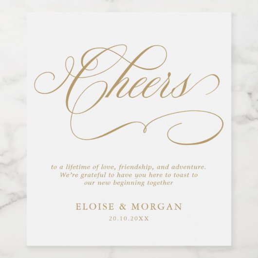 Moderne kalligrafie tijdloze gouden en witte bruil wijn etiket (Enkel label)