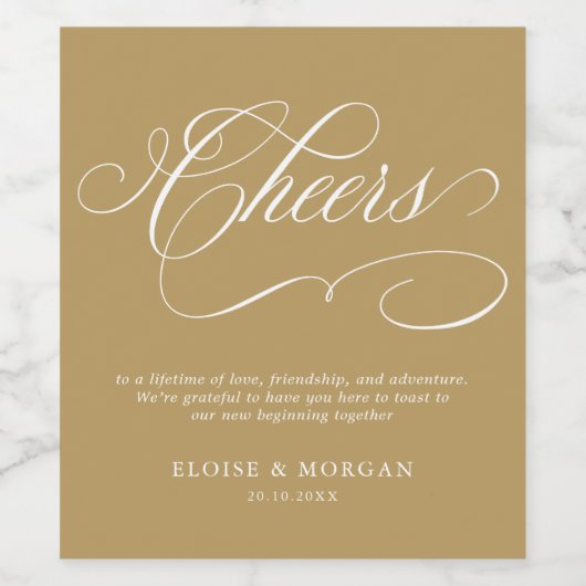 Moderne kalligrafie tijdloze gouden en witte bruil wijn etiket (Enkel label)